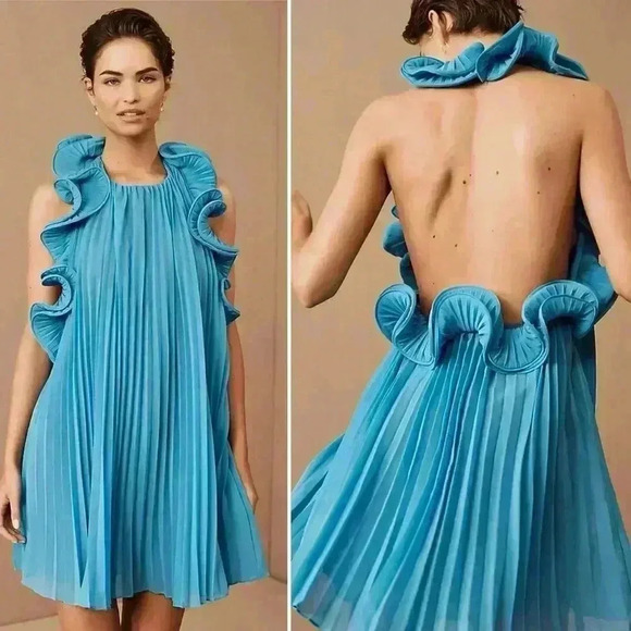 AMUR Blue Ruffle Dress - Picture 4 of 9